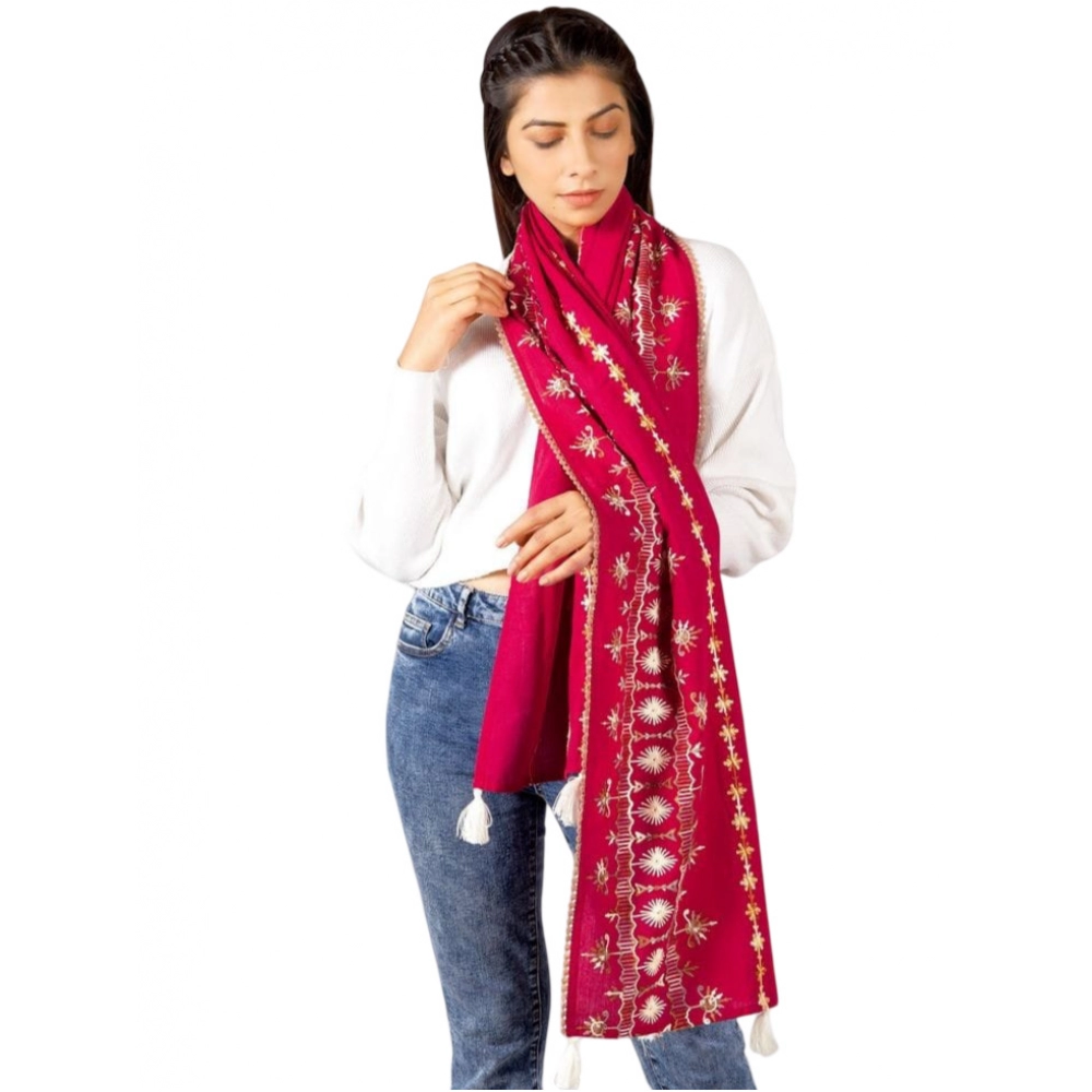 Women's Cotton Opaque Stole (Red, Length:?1.5 to 2 Mtr)