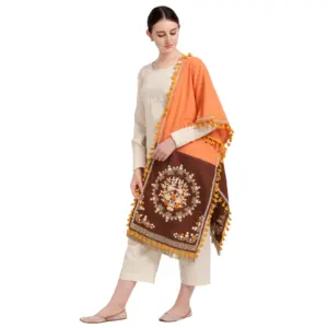 Women's Cotton Embroidered Dupatta (Peach, Length:?1.5 to 2 Mtr)