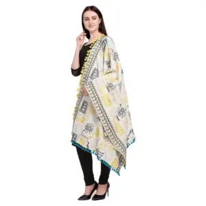 Women's Cotton Embroidered Dupatta (Off White, Length:?0.5 to 1 Mtr)