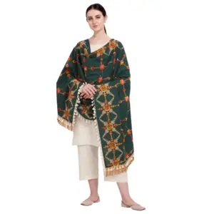 Women's Cotton Embroidered Dupatta (Green, Length:?0.5 to 1 Mtr)