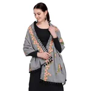 Women's Cotton Embroidered Dupatta (Gray, Length:?0.5 to 1 Mtr)