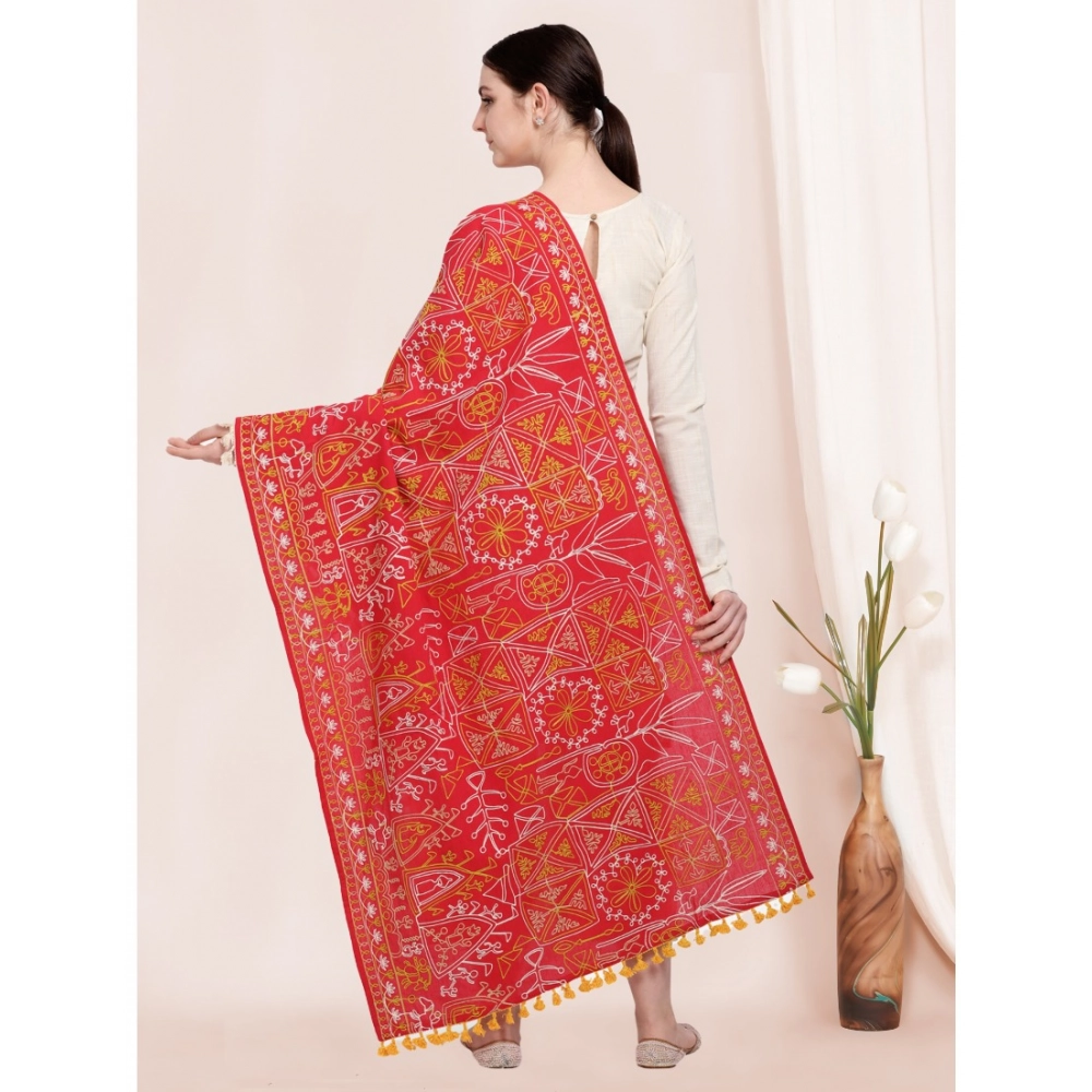 Women's Cotton Embroidered Dupatta (Red, Length:?0.5 to 1 Mtr) - Image 4