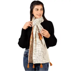 Women's Cotton Opaque Stole (Offwhite , Length:?1.5 to 2 Mtr)