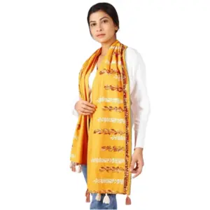 Women's Cotton Opaque Stole (Yellow, Length:?1.5 to 2 Mtr)