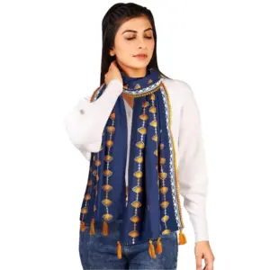Women's Cotton Opaque Stole (Navy Blue , Length:?1.5 to 2 Mtr)