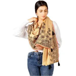 Women's Cotton Opaque Stole (Orange, Length:?1.5 to 2 Mtr)