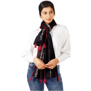 Women's Cotton Opaque Stole (Black , Length:?1.5 to 2 Mtr)
