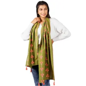 Women's Cotton Opaque Stole (Olive, Length:?1.5 to 2 Mtr)