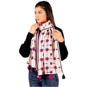 Women's Cotton Opaque Stole (White, Length:?1.5 to 2 Mtr)