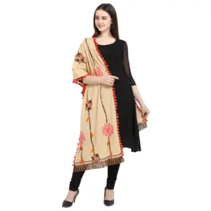 Women's Cotton Embroidered Dupatta (Beige, Length:?1.5 to 2 Mtr)