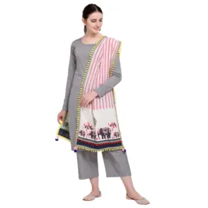 Women's Cotton Embroidered Dupatta (Off White, Length:?1.5 to 2 Mtr)