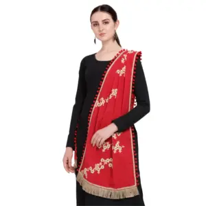 Women's Cotton Embroidered Dupatta (Red, Length:?0.5 to 1 Mtr)