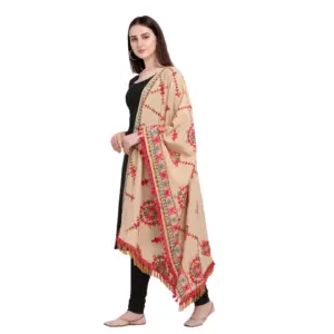 Women's Cotton Embroidered Dupatta (Beige, Length:?0.5 to 1 Mtr)