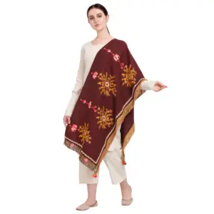 Women's Cotton Embroidered Dupatta (Maroon, Length:?1.5 to 2 Mtr)