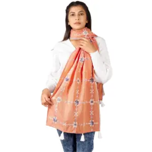 Women's Cotton Opaque Stole (Peach, Length:?1.5 to 2 Mtr)