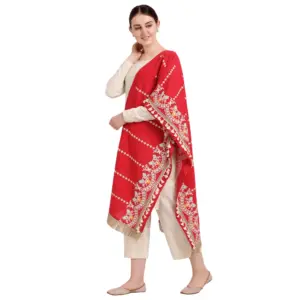 Women's Cotton Embroidered Dupatta (Red, Length:?1.5 to 2 Mtr)