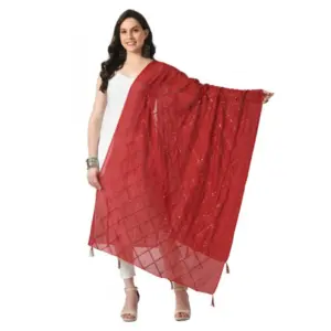 Women's Chanderi Self Design Dupatta (Maroon, Length:?Free Size)
