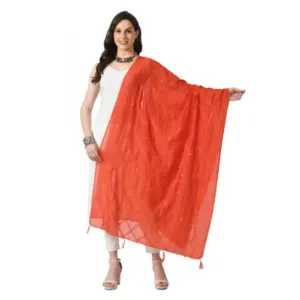 Women's Chanderi Self Design Dupatta (Orange, Length:?Free Size)
