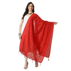 Women's Chanderi Self Design Dupatta (Red, Length:?Free Size)