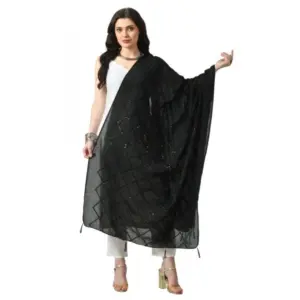 Women's Chanderi Self Design Dupatta (Black, Length:?Free Size)