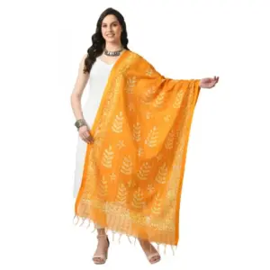 Women's Cotton Printed Dupatta (Yellow, Length:?Free Size)