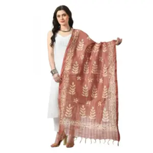 Women's Cotton Printed Dupatta (Brown, Length:?Free Size)