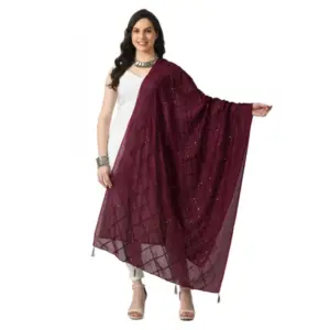Women's Chanderi Self Design Dupatta (Wine, Length:?Free Size)