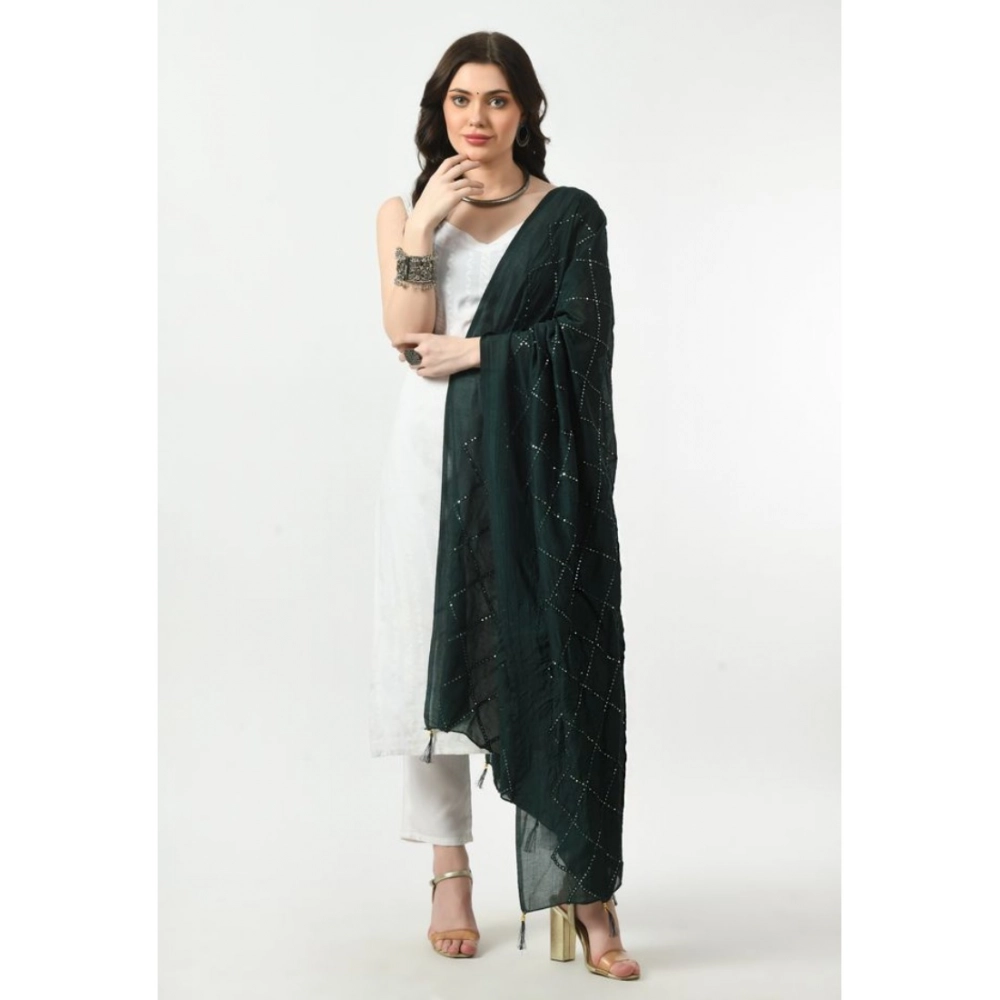 Women's Chanderi Self Design Dupatta (Green, Length:?Free Size) - Image 2