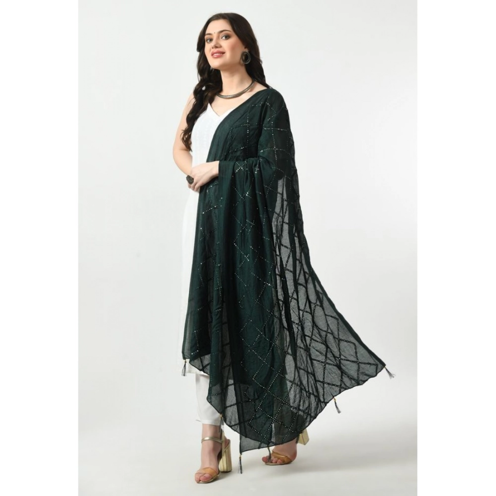 Women's Chanderi Self Design Dupatta (Green, Length:?Free Size) - Image 3