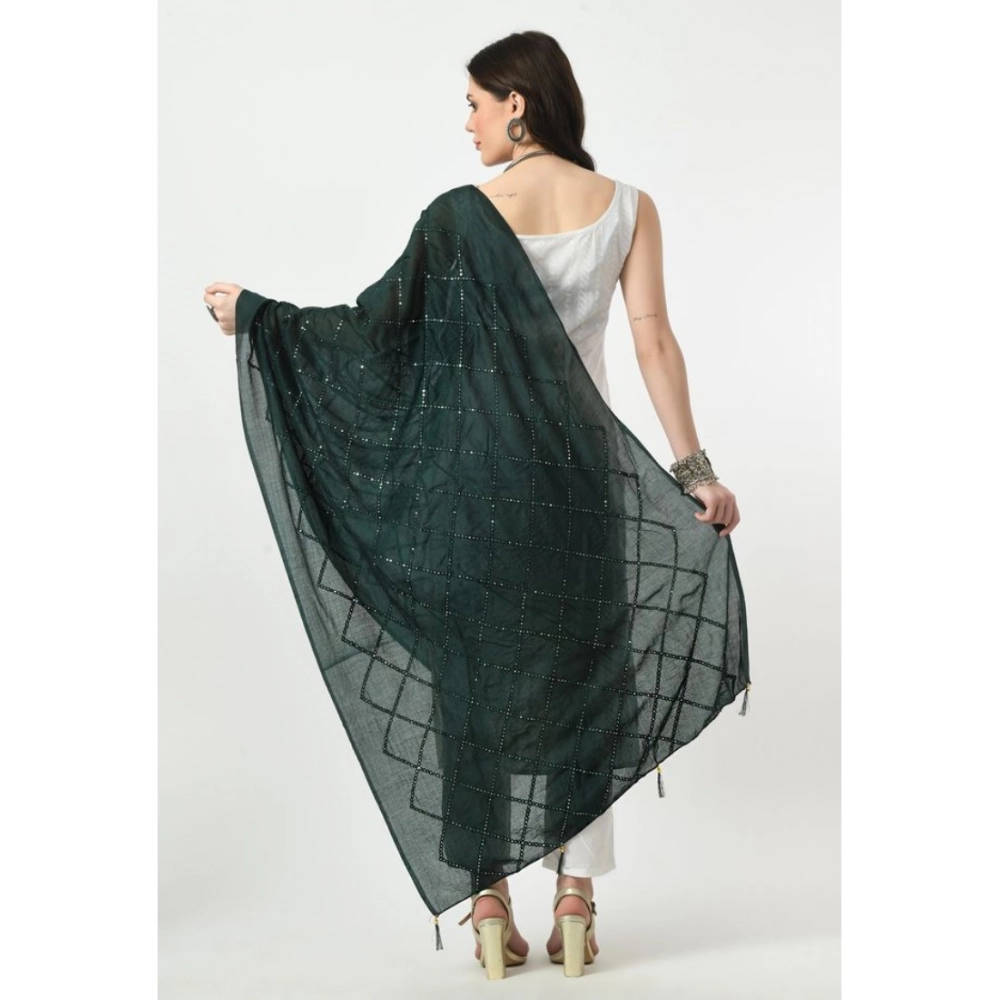 Women's Chanderi Self Design Dupatta (Green, Length:?Free Size) - Image 4