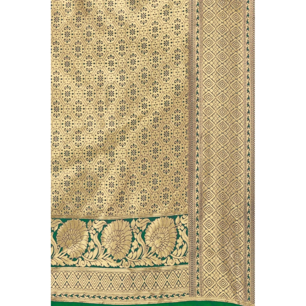 Women's Banarasi Silk Designer Weaving Saree With Unstitched Blouse (Green, 5.50 Mtrs) - Image 2