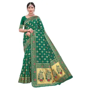 Women's Banarasi Silk Designer Weaving Saree With Unstitched Blouse (Green, 5.50 Mtrs)