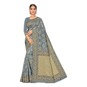 Women's Banarasi Silk Designer Weaving Saree With Unstitched Blouse (Grey, 5.50 Mtrs)