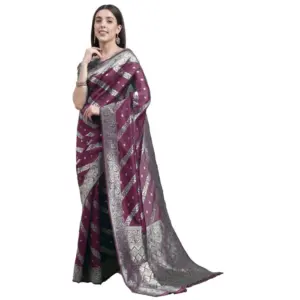 Women's Banarasi Silk Designer Weaving Saree With Unstitched Blouse (Purple, 5.50 Mtrs)