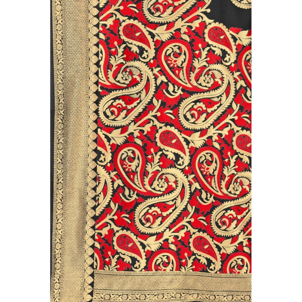 Women's Banarasi Silk Designer Weaving Saree With Unstitched Blouse (Black, 5.50 Mtrs) - Image 3