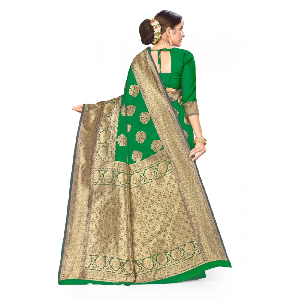 Women's Banarasi Silk Designer Weaving Saree With Unstitched Blouse (Green, 5.50 Mtrs) - Image 4