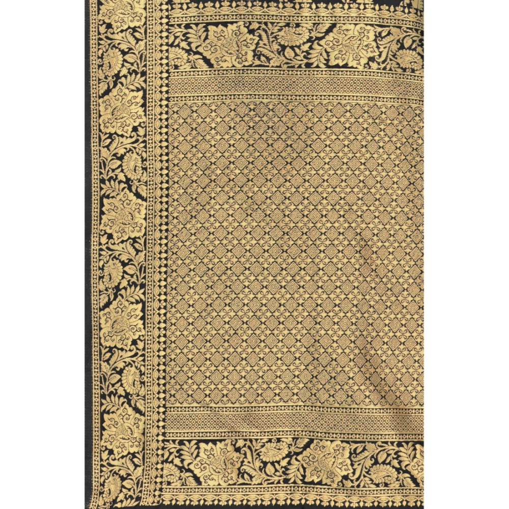 Women's Banarasi Silk Designer Weaving Saree With Unstitched Blouse (Black, 5.50 Mtrs) - Image 3