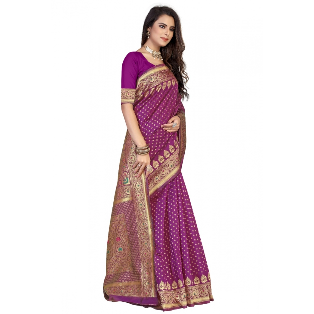 Women's Banarasi Silk Designer Weaving Saree With Unstitched Blouse (Purple, 5.50 Mtrs) - Image 2