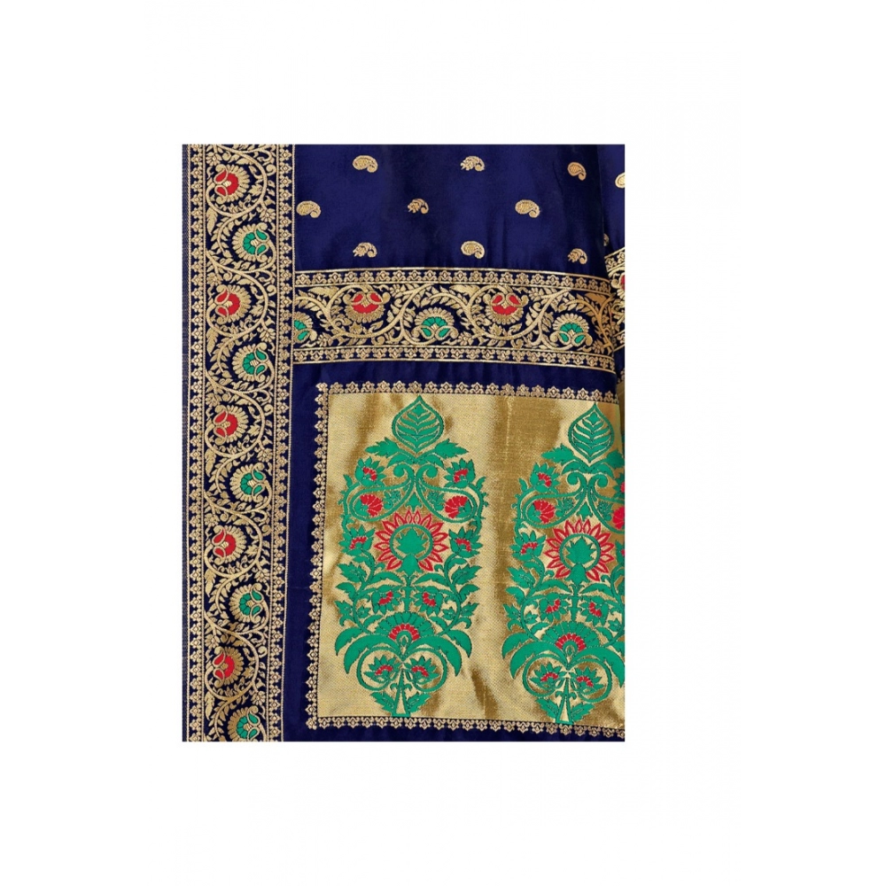 Women's Banarasi Silk Designer Weaving Saree With Unstitched Blouse (Blue, 5.50 Mtrs) - Image 3