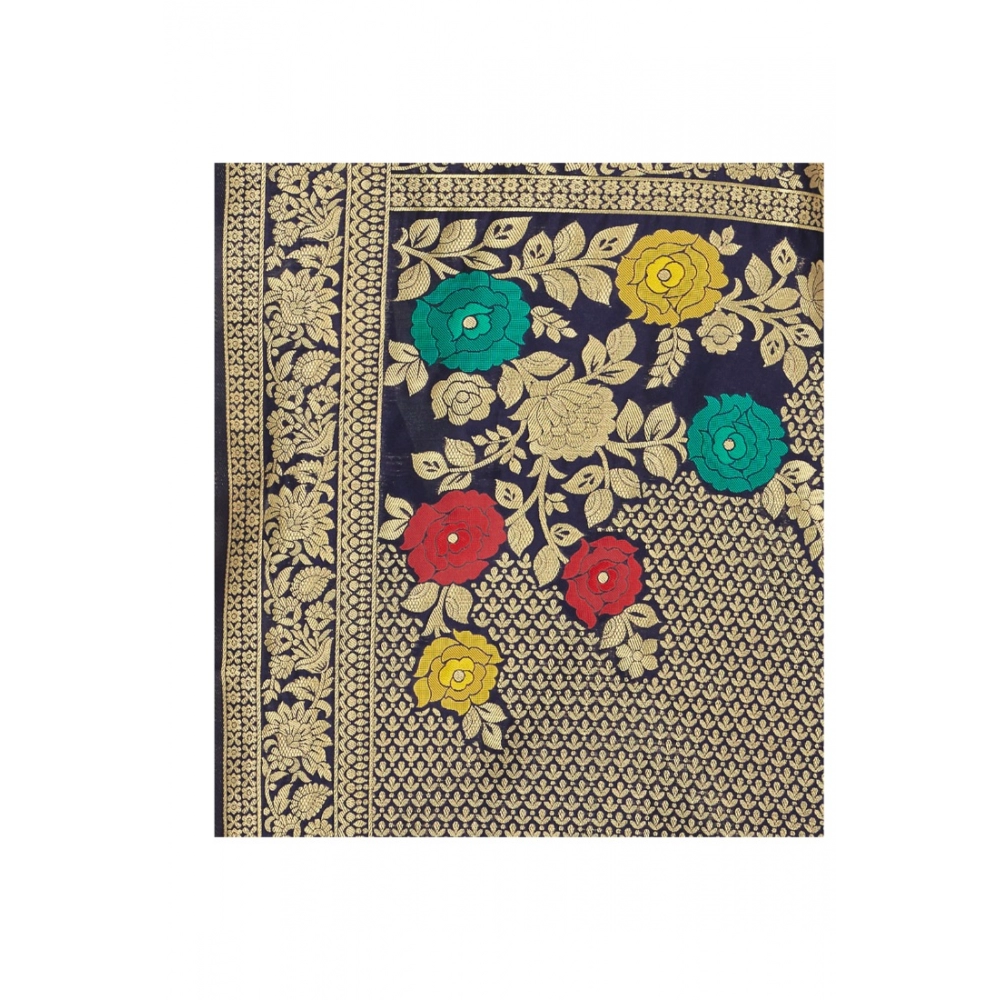 Women's Banarasi Silk Designer Weaving Saree With Unstitched Blouse (Blue, 5.50 Mtrs) - Image 3