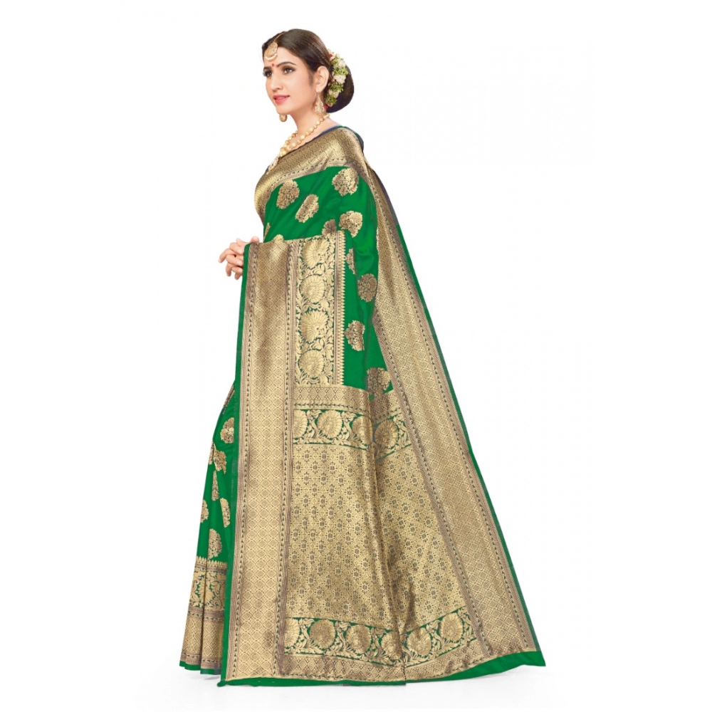 Women's Banarasi Silk Designer Weaving Saree With Unstitched Blouse (Green, 5.50 Mtrs) - Image 3