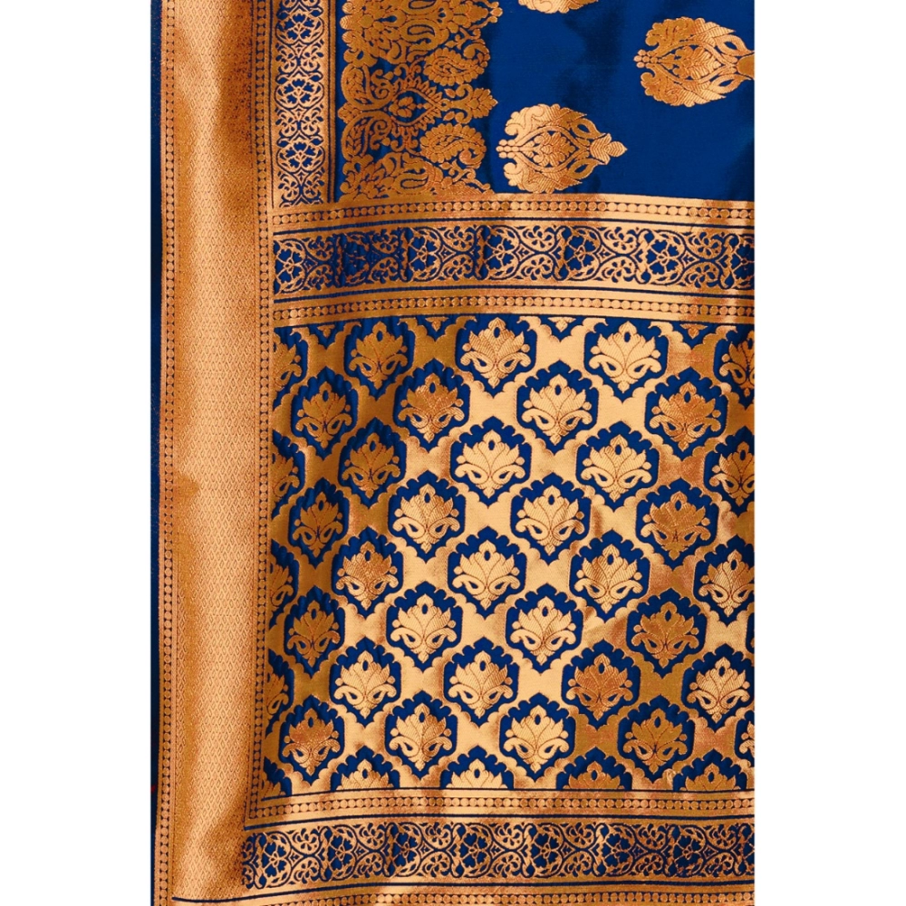 Women's Banarasi Silk Designer Weaving Saree With Unstitched Blouse (Blue, 5.50 Mtrs) - Image 2