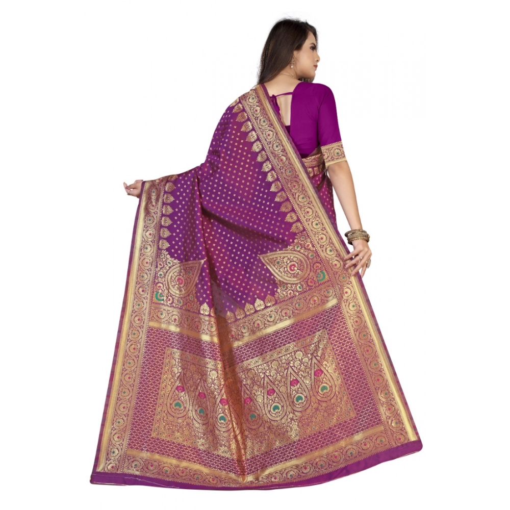 Women's Banarasi Silk Designer Weaving Saree With Unstitched Blouse (Purple, 5.50 Mtrs) - Image 4