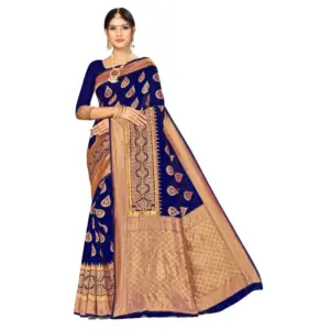 Women's Banarasi Silk Designer Weaving Saree With Unstitched Blouse (Navy Blue, 5.50 Mtrs)