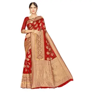 Women's Banarasi Silk Designer Weaving Saree With Unstitched Blouse (Red, 5.50 Mtrs)
