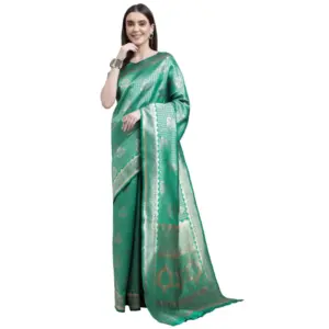 Women's Banarasi Silk Designer Weaving Saree With Unstitched Blouse (Green, 5.50 Mtrs)