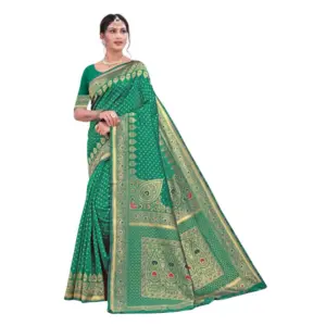 Women's Banarasi Silk Designer Weaving Saree With Unstitched Blouse (Green, 5.50 Mtrs)