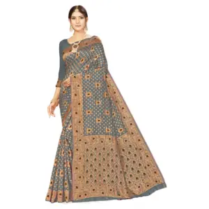 Women's Banarasi Silk Designer Weaving Saree With Unstitched Blouse (Grey, 5.50 Mtrs)