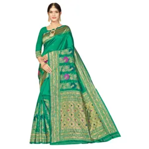 Women's Banarasi Silk Designer Weaving Saree With Unstitched Blouse (Green, 5.50 Mtrs)