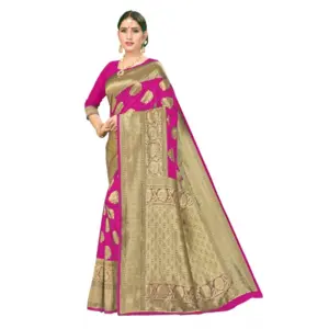 Women's Banarasi Silk Designer Weaving Saree With Unstitched Blouse (Pink, 5.50 Mtrs)